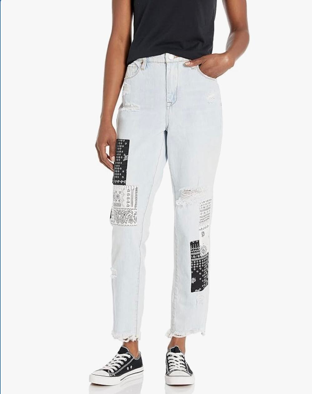 Blank NYC Womens 29 The Madison Crop High Rise Patchwork Blue Denim Jeans NEW